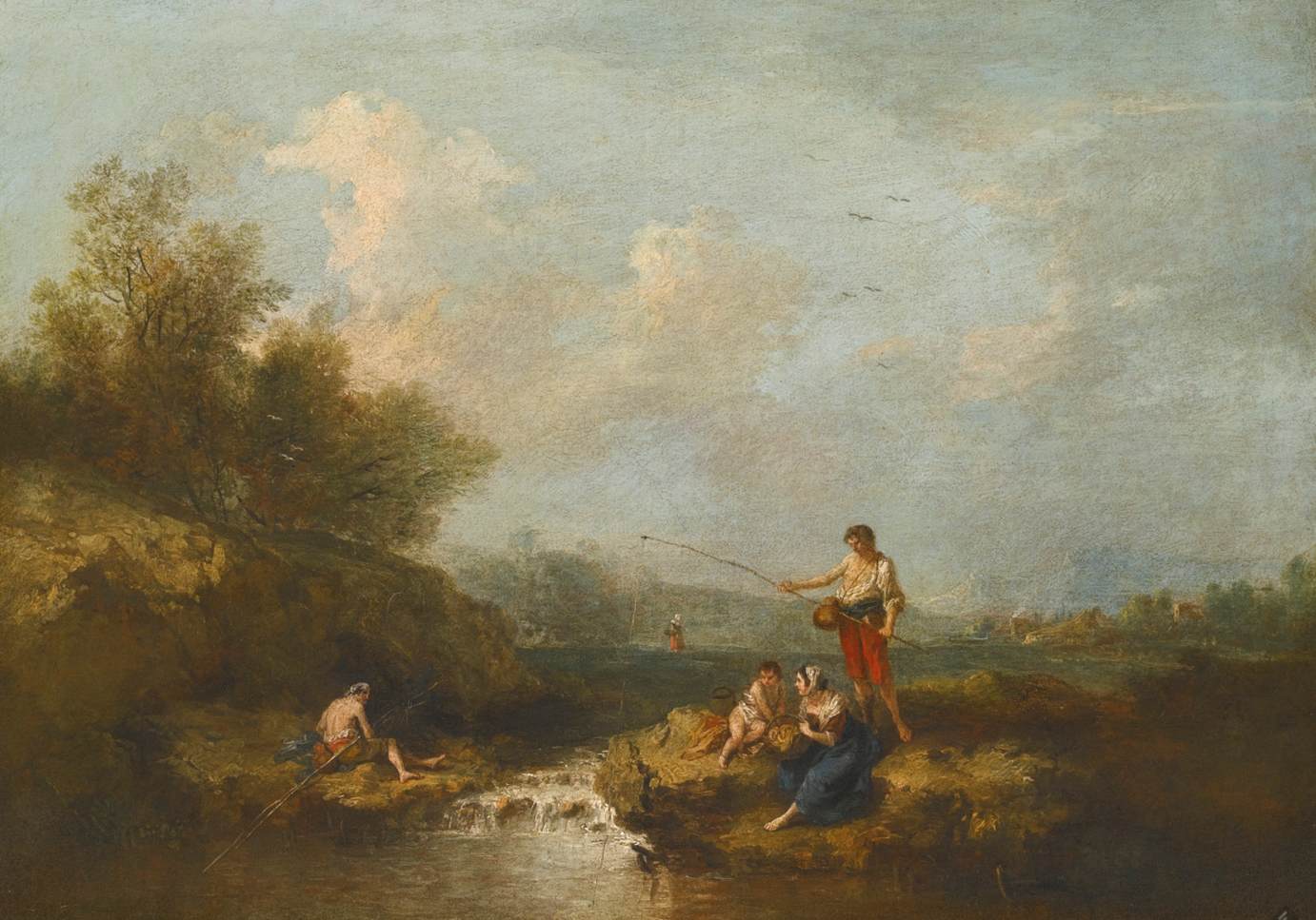Fishermen and Other Figures beside a Flowing Stream